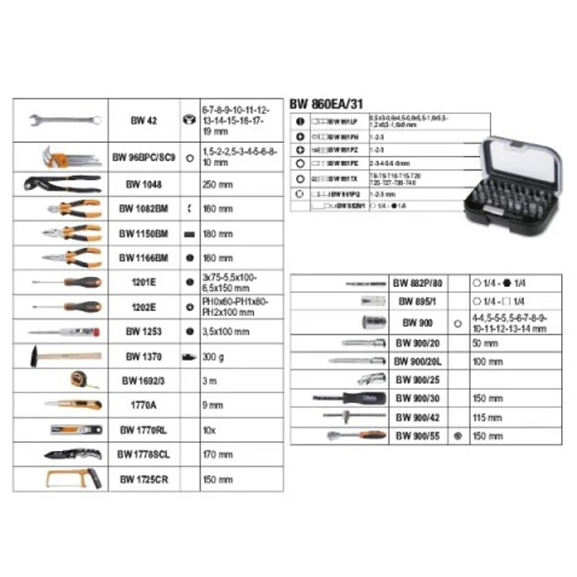 Vendita online Valigia con assortimento di 100 utensili art.BW 2054E-100